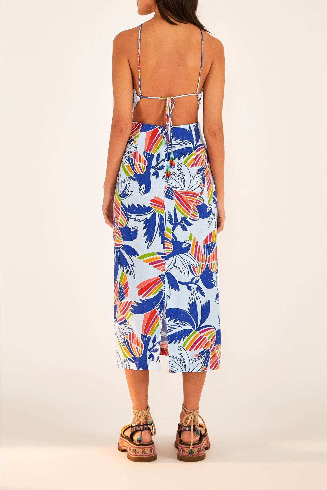 Robe midi Color Birds en coton - Bleu