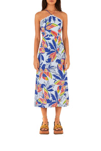 Robe midi Color Birds en coton - Bleu