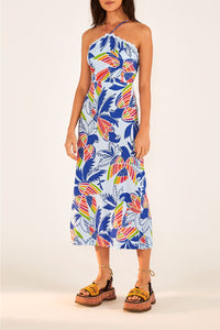Robe midi Color Birds en coton - Bleu