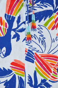 Robe midi Color Birds en coton - Bleu