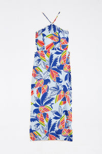 Robe midi Color Birds en coton - Bleu