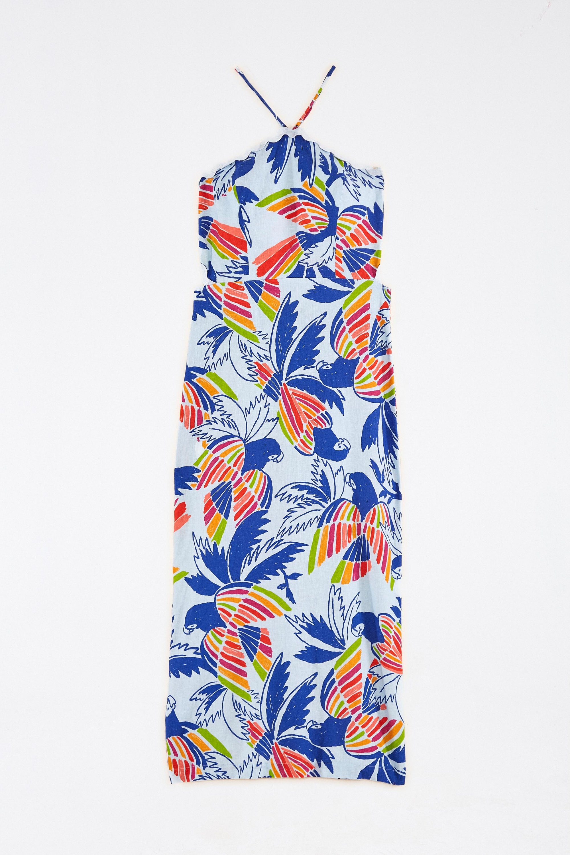 Robe midi Color Birds en coton - Bleu
