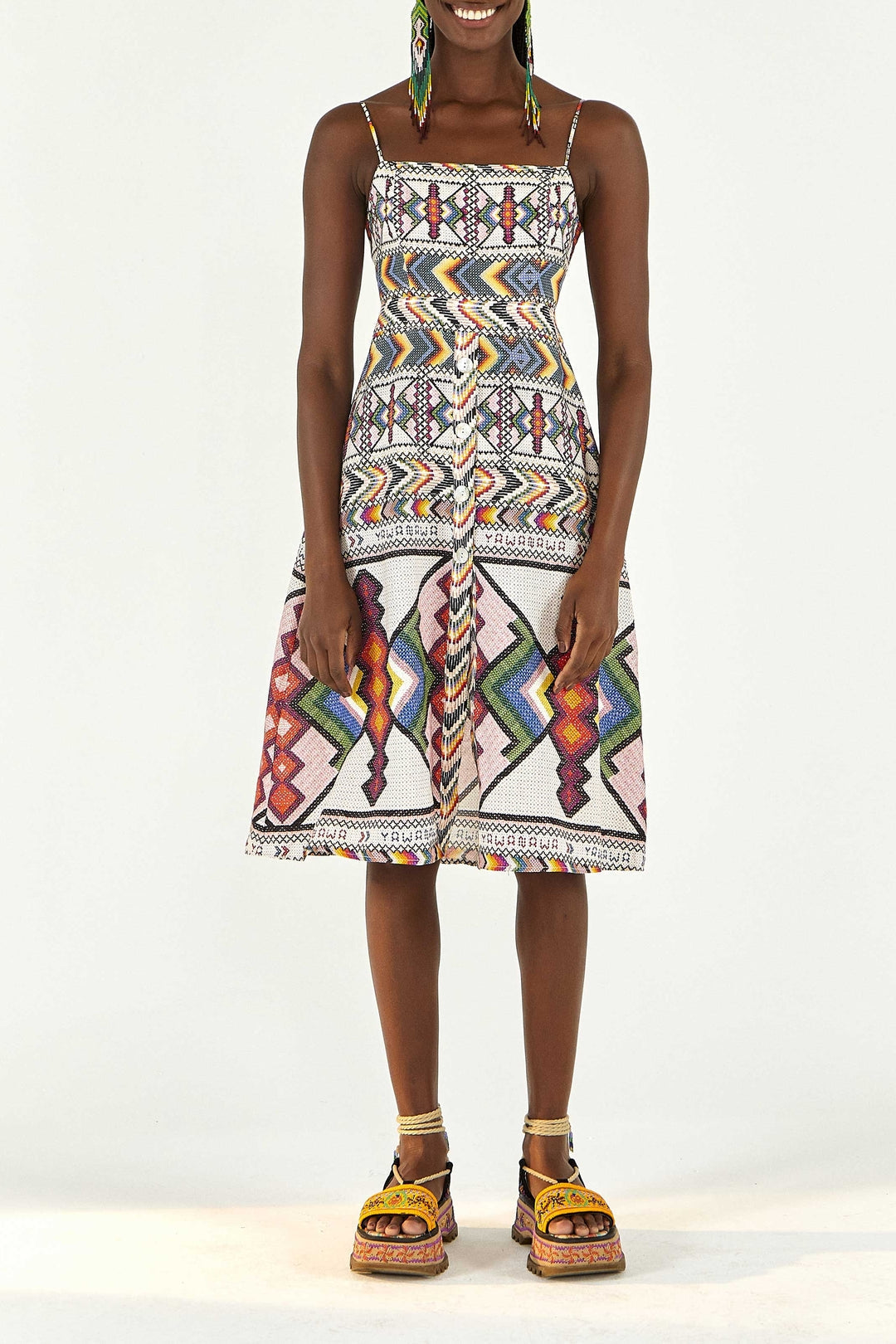Amulette midi dress in linen - Multicolour
