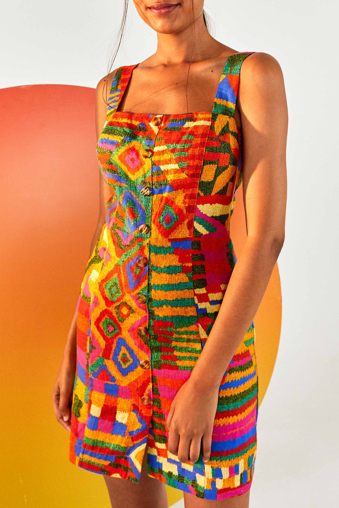 Robe courte Patchs d'été en lin - Multicolore