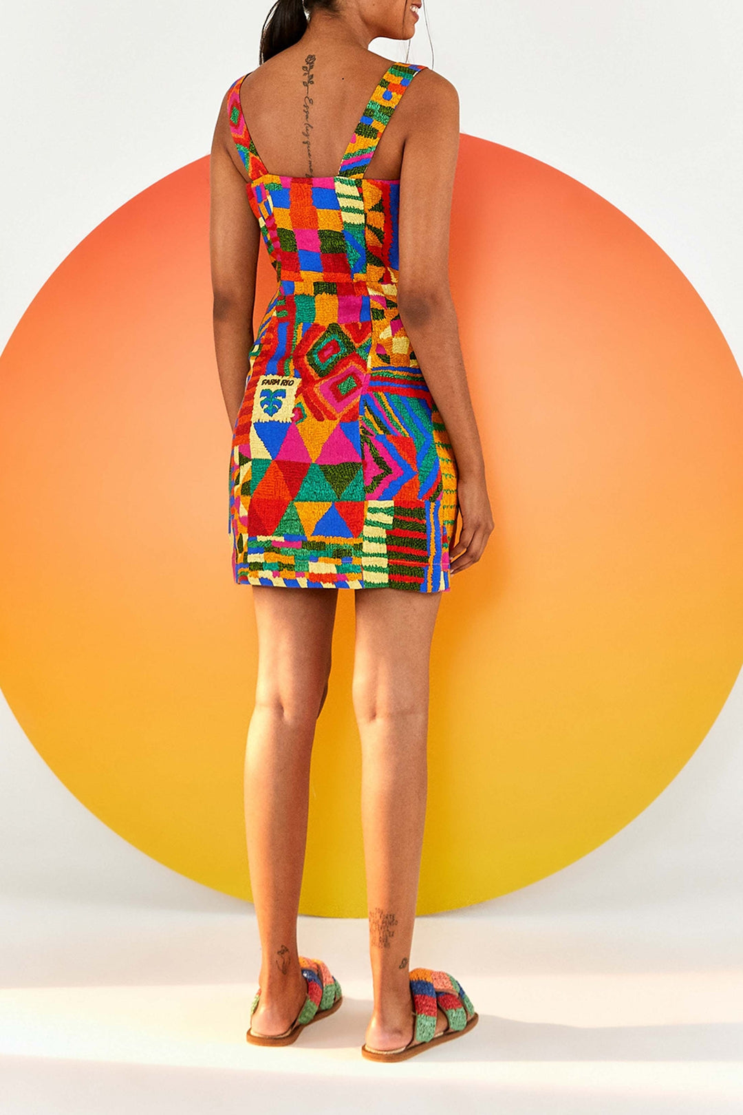 Robe courte Patchs d'été en lin - Multicolore