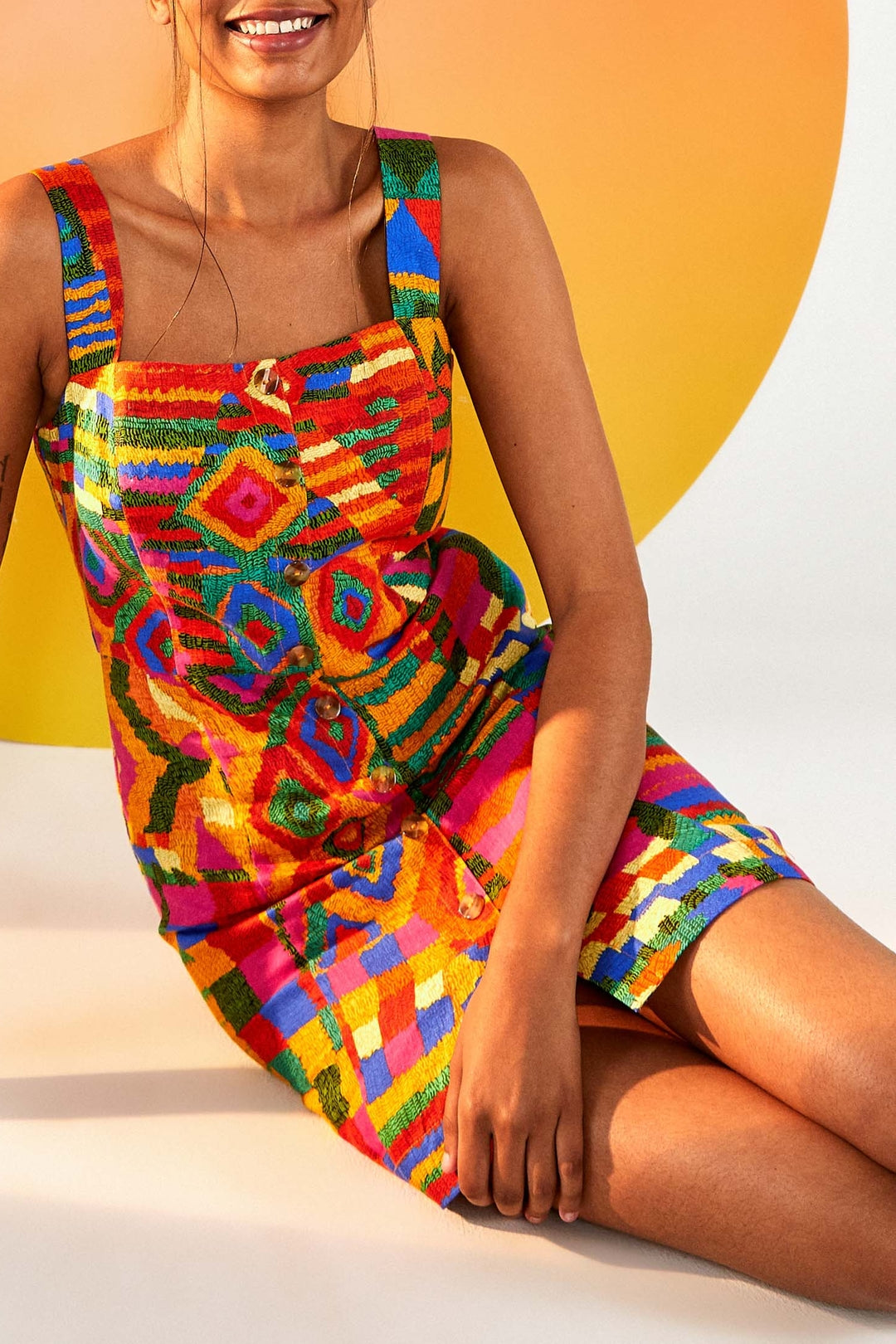 Robe courte Patchs d'été en lin - Multicolore