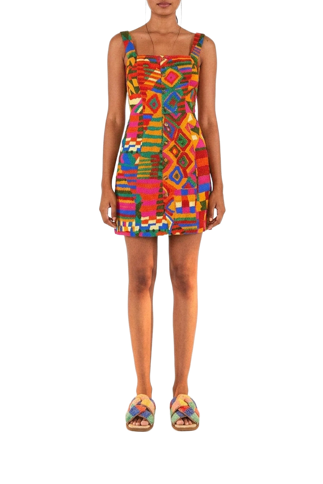 Robe courte Patchs d'été en lin - Multicolore