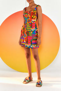 Robe courte Patchs d'été en lin - Multicolore