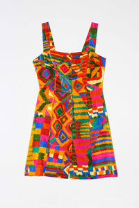 Robe courte Patchs d'été en lin - Multicolore