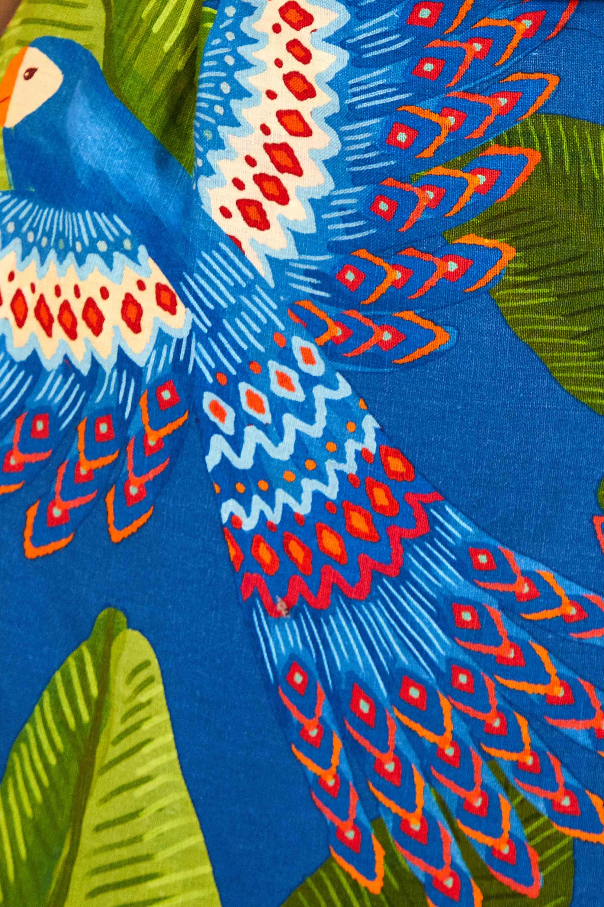 Macaw short dress in linen - Blue