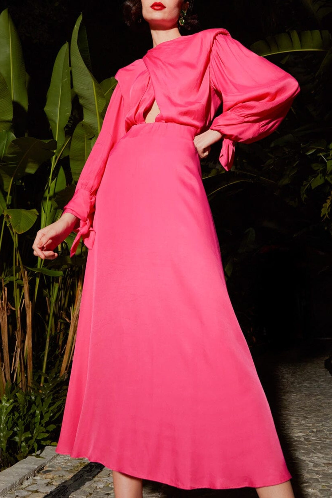 Robe midi à épaulettes - Rose