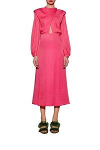 Robe midi à épaulettes - Rose