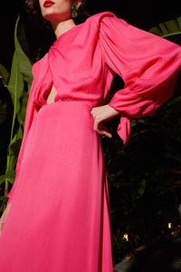 Robe midi à épaulettes - Rose