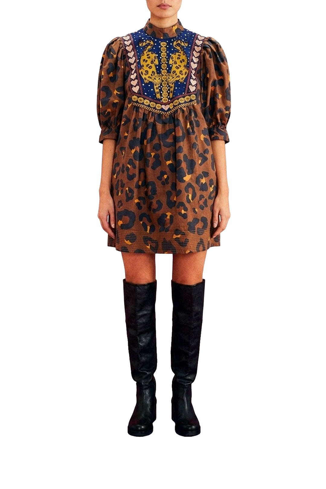 Robe courte Maxi Leopard Caramel - Marron