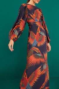 Robe longue Arabesque Toucans - Noir
