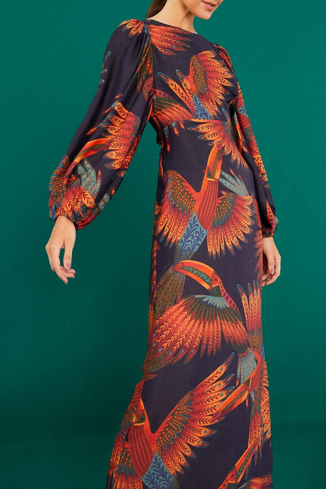 Robe longue Arabesque Toucans - Noir