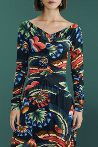 MEDIA OFF LINE_Robe Jersey Chevron Forest - Noir