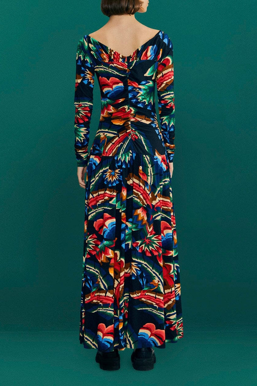 MEDIA OFF LINE_Robe Jersey Chevron Forest - Noir