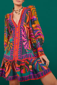 Robe courte Graphic Foliage - Rouge