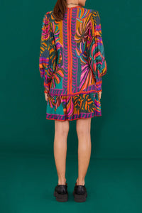 Robe courte Graphic Foliage - Rouge