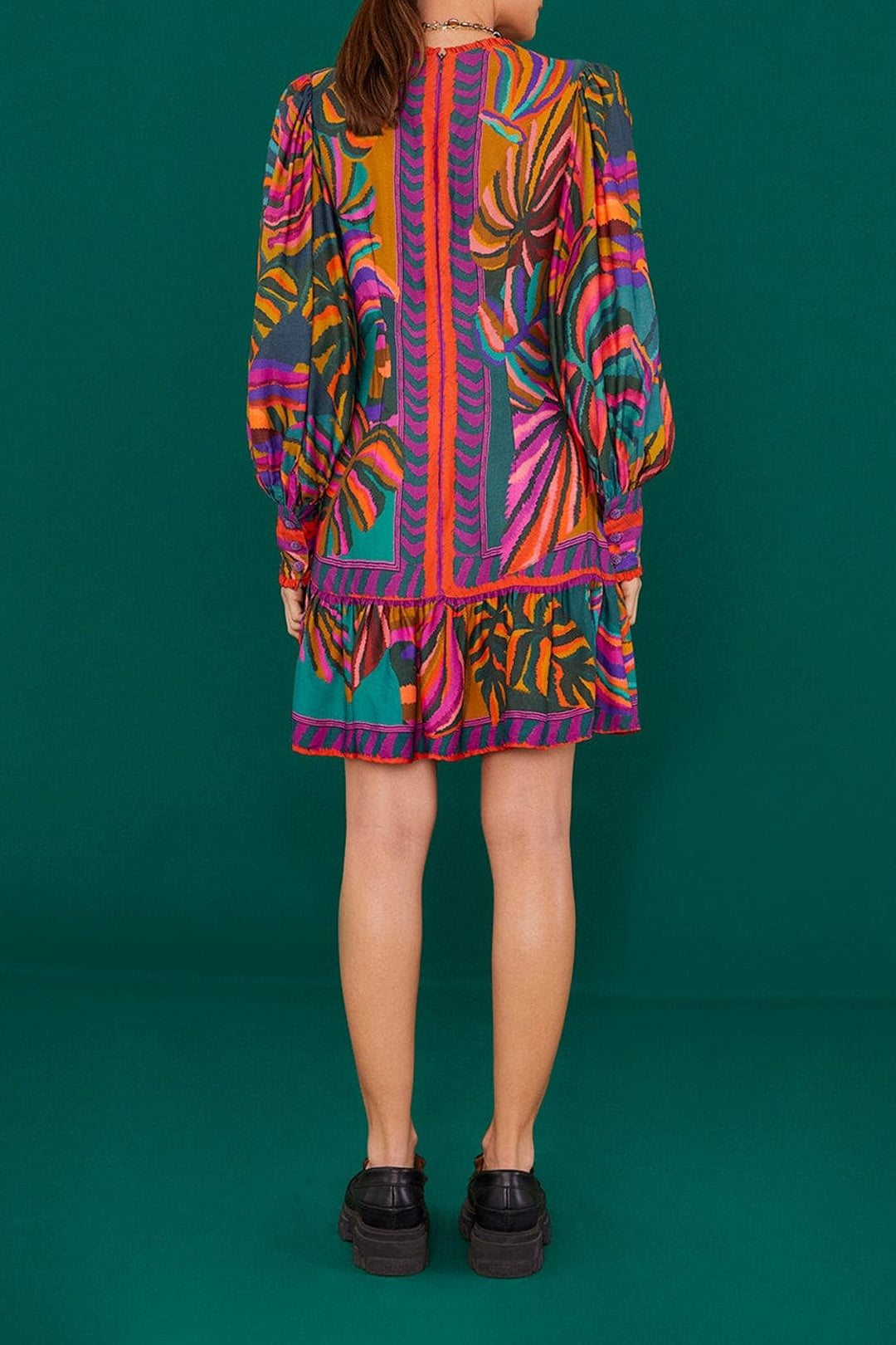 Robe courte Graphic Foliage - Rouge