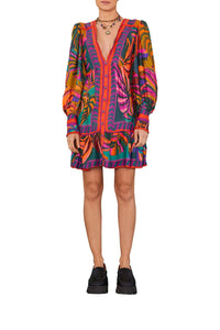 Robe courte Graphic Foliage - Rouge