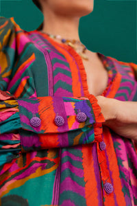 Robe courte Graphic Foliage - Rouge