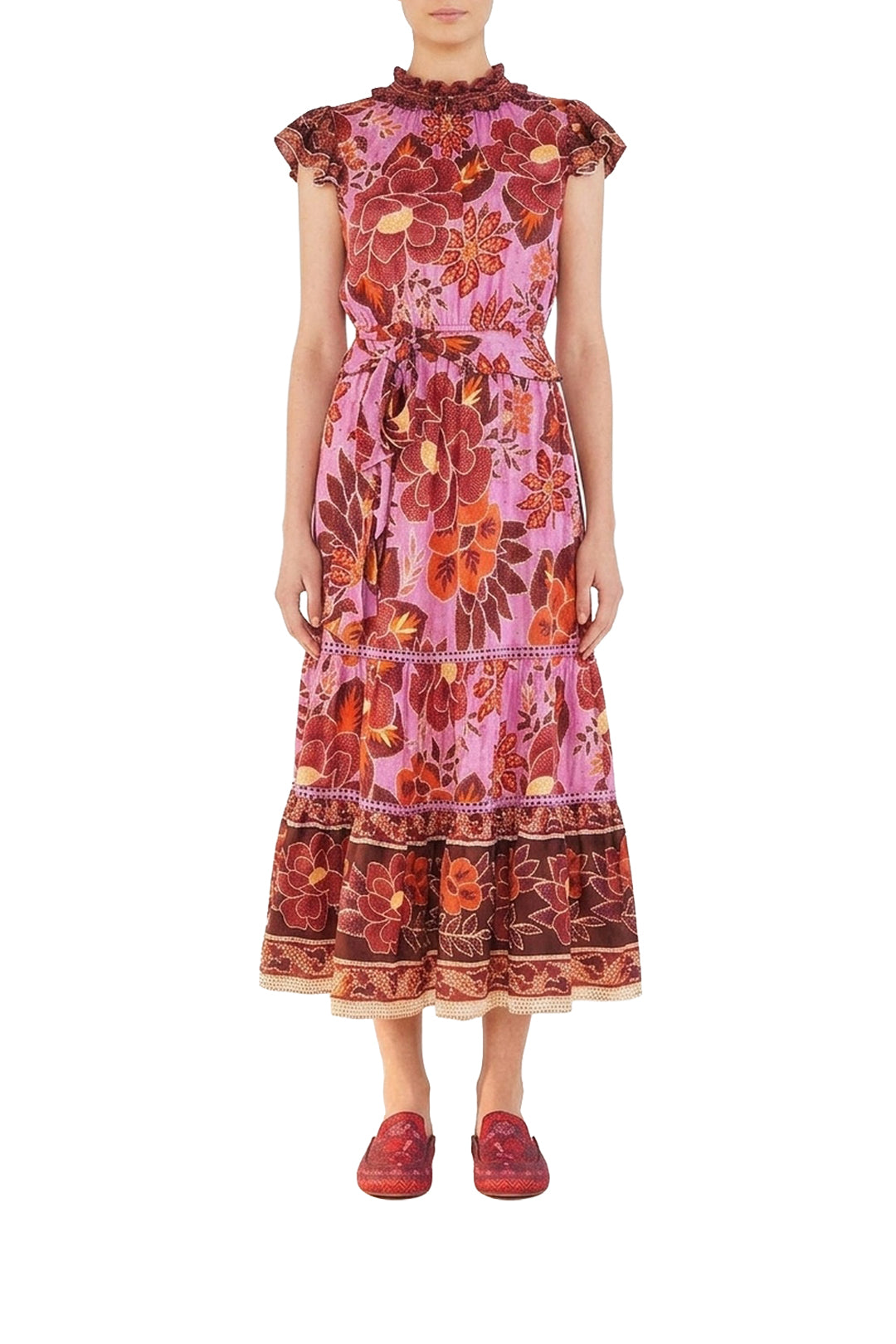 Sweet Floral Midi Dress - Purple