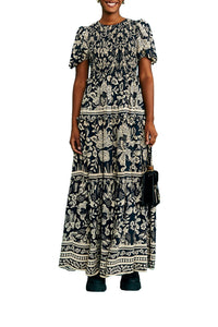 Robe longue Graphic Floral - Bleu