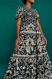 Robe longue Graphic Floral - Bleu