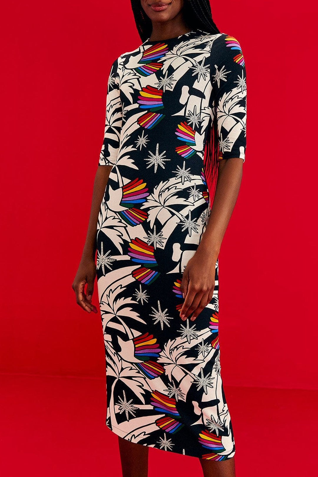 MEDIA OFF LINE_Robe midi Toucans Wave en jersey - Noir