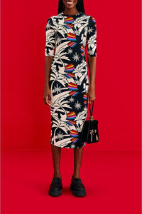 MEDIA OFF LINE_Robe midi Toucans Wave en jersey - Noir