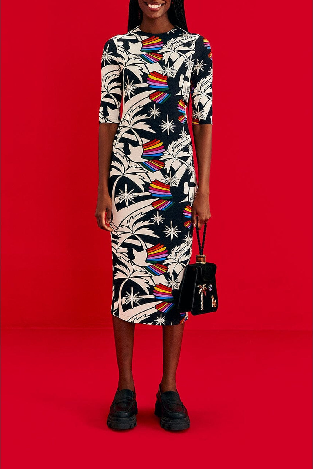 MEDIA OFF LINE_Robe midi Toucans Wave en jersey - Noir