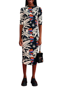 MEDIA OFF LINE_Robe midi Toucans Wave en jersey - Noir