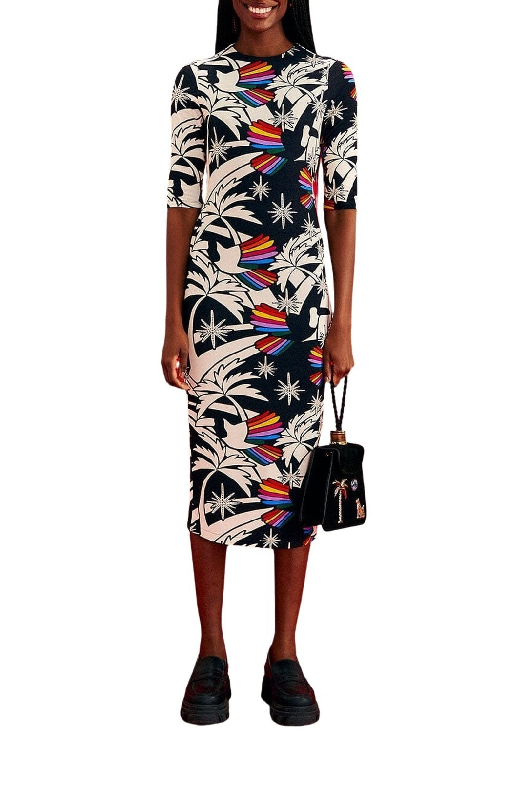 MEDIA OFF LINE_Robe midi Toucans Wave en jersey - Noir