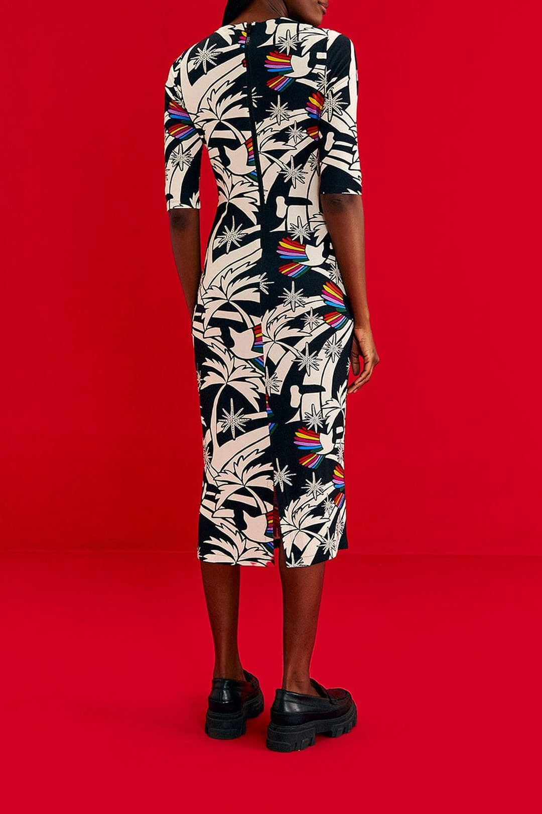 MEDIA OFF LINE_Robe midi Toucans Wave en jersey - Noir