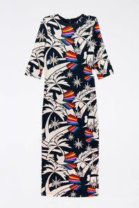 MEDIA OFF LINE_Robe midi Toucans Wave en jersey - Noir