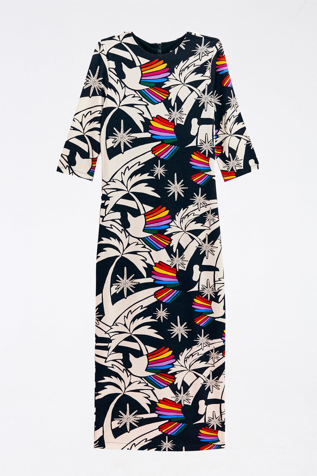 MEDIA OFF LINE_Robe midi Toucans Wave en jersey - Noir