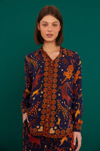 Animal Sky Navy Blue Chemises & Blouses - Animal Sky Navy Blue