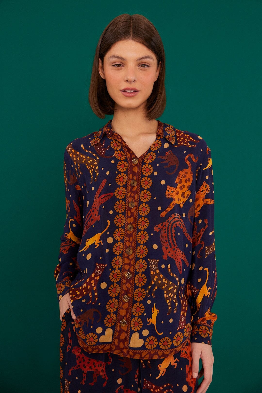 Animal Sky Navy Blue Chemises & Blouses - Animal Sky Navy Blue