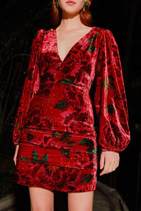 Robe courte Shiny Flowers - Rouge