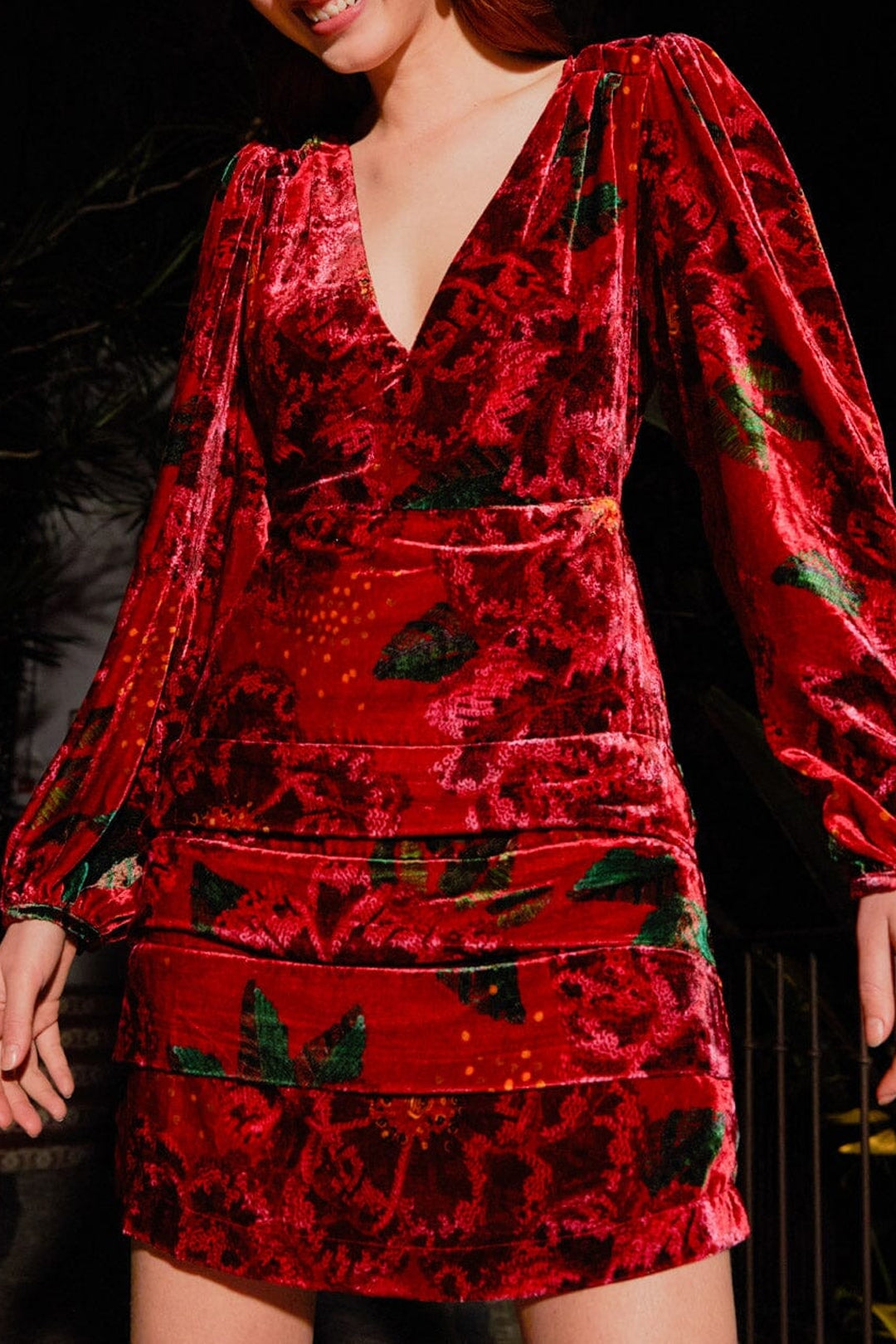 Robe courte Shiny Flowers - Rouge