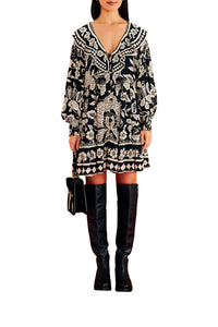 MEDIA OFF LINE_Robe mini Graphic Floral - Noir