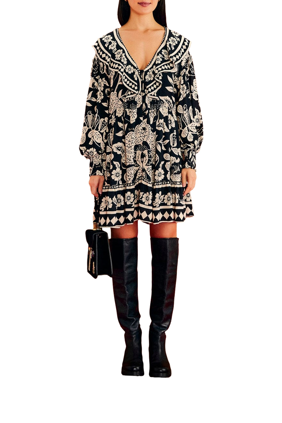 MEDIA OFF LINE_Robe mini Graphic Floral - Noir