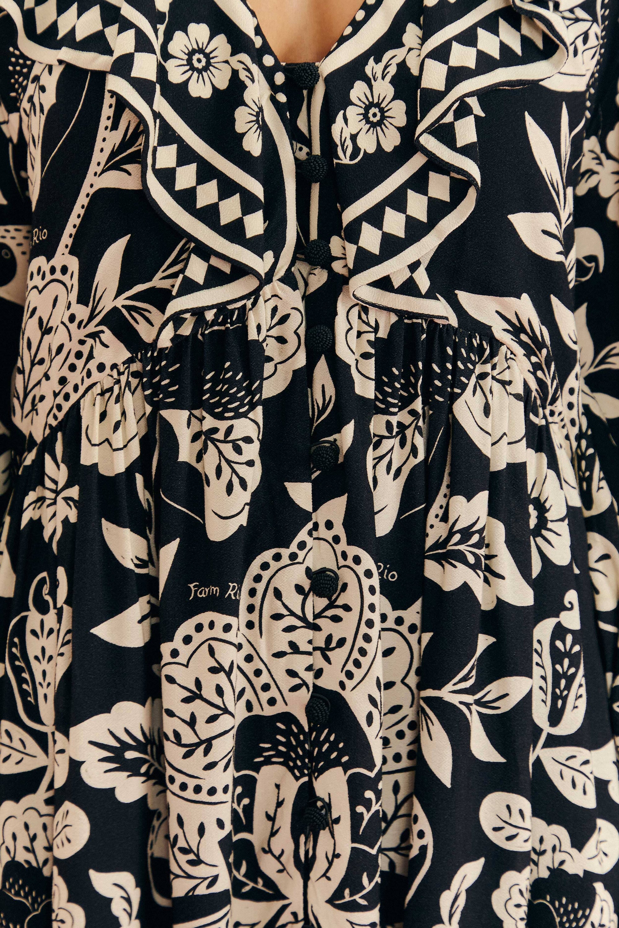 MEDIA OFF LINE_Robe mini Graphic Floral - Noir