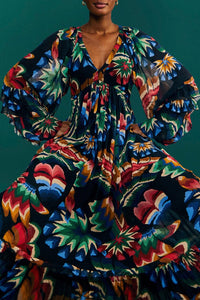 MEDIA OFF LINE_Robe maxi Chevron Forest - Noir