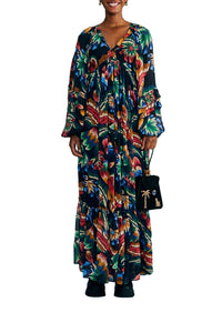 MEDIA OFF LINE_Robe maxi Chevron Forest - Noir