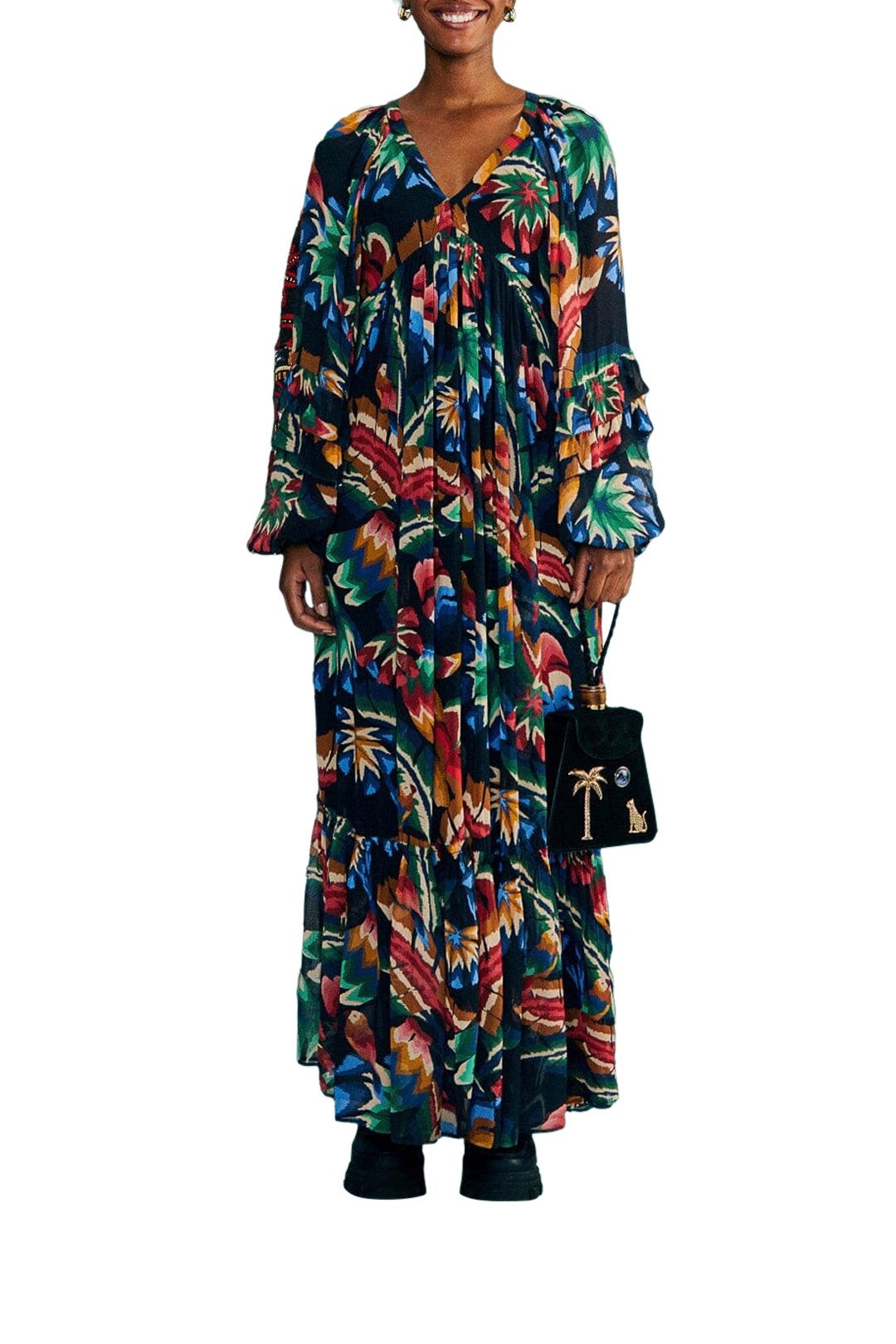 MEDIA OFF LINE_Robe maxi Chevron Forest - Noir