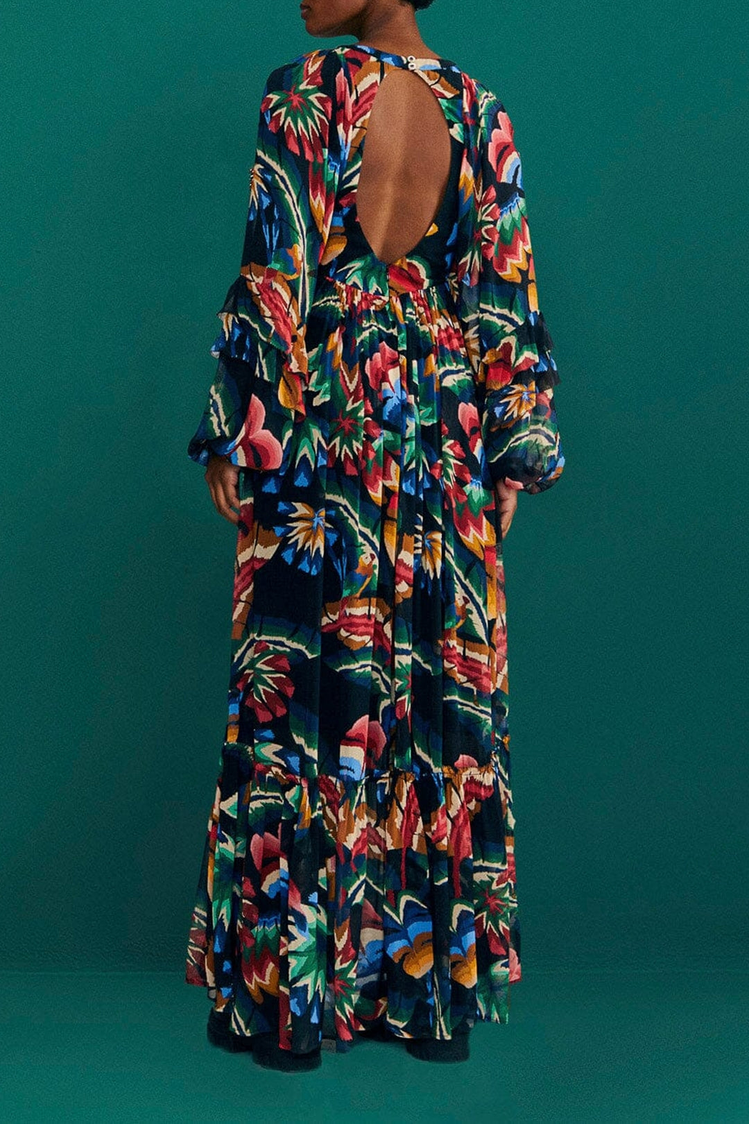 MEDIA OFF LINE_Robe maxi Chevron Forest - Noir