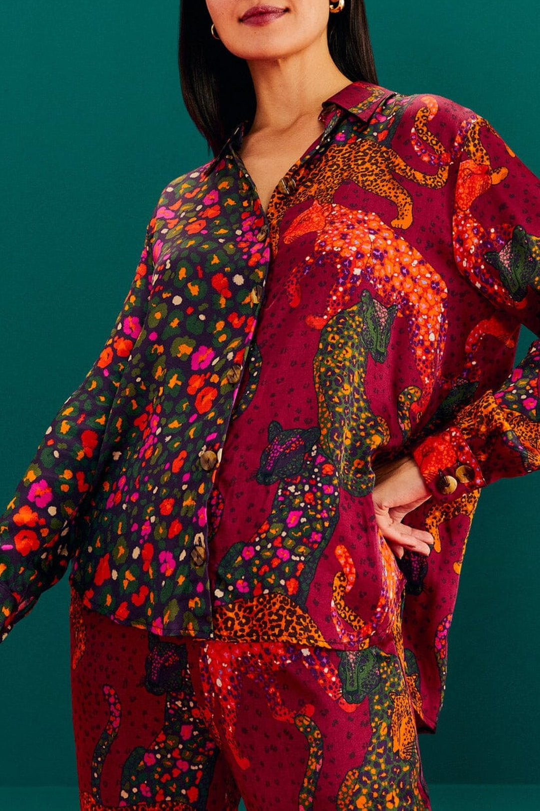 MEDIA OFF LINE_Chemise Bright Leopards - Rouge